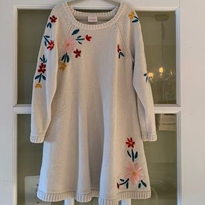 Hanna Andersson Ecru Storyteller Sweater Dress Floral Fall Long Sleeve 5 110